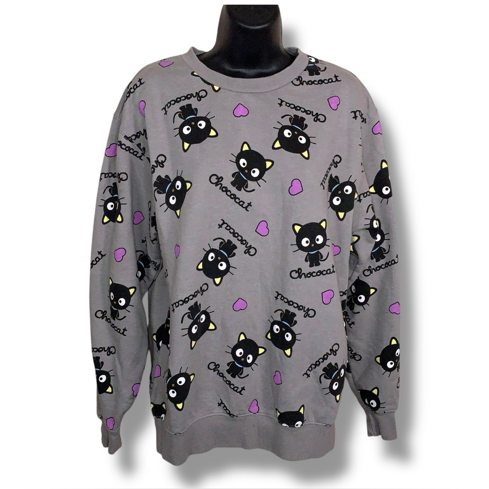 Small Sanrio Chococat Grey Black Sweater Long Sleeve Sweatshirt Bioworld